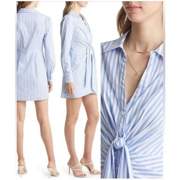 VICI NWT Women's Blue & White Stripe Tie-Front
Long Sleeve Shirtdress Size S - Picture 6 of 6